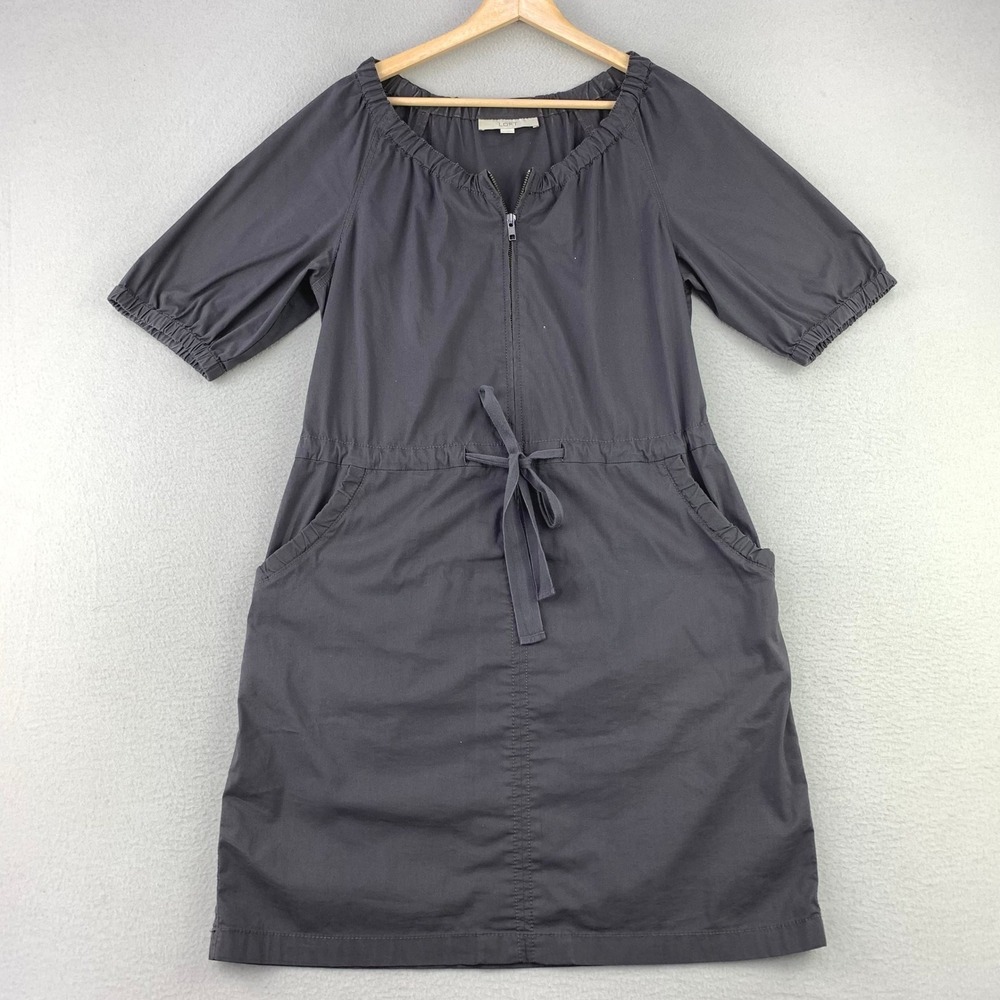 Ann Taylor LOFT Zip Front Utility Dress Women M Gray Short Sleeve Office Career